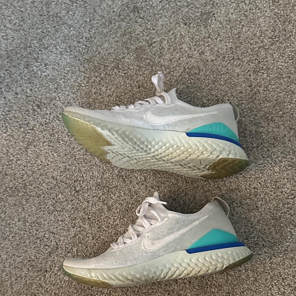 Nike White Sneakers with Blue and Green Accents